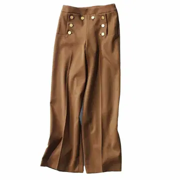 HAUNT 울 마린 팬츠 카멜 브라운 와이드 골드 버튼 포함 36