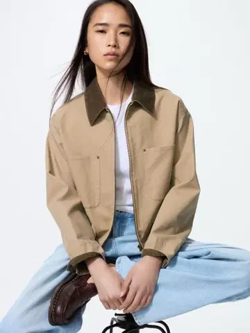 유니클로 집업 숏 자켓 XL 베이지