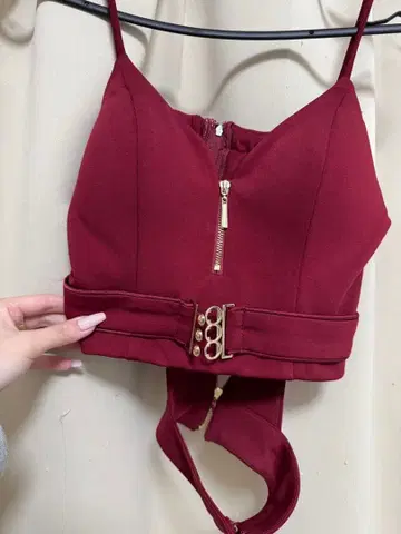 버건디 지퍼 크롭 탑 XS 사이즈