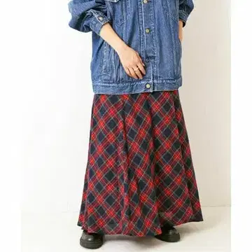 spick&span 타탄 바이어스 롱 스커트 울 체크 빨간색 네이비