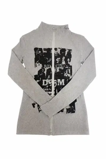 그래픽 프린트 집업 리브 상의 그레이 Y2K