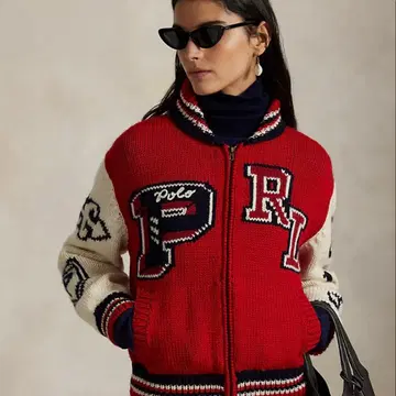 폴로 랄프로렌 울 블렌드 지퍼 레터 가디건