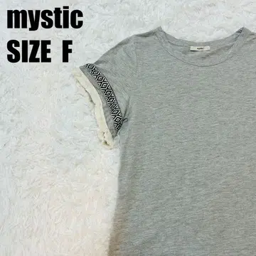 미스틱 프린지 슬리브 절개 반팔 T셔츠 그레이 F [ 252 ]