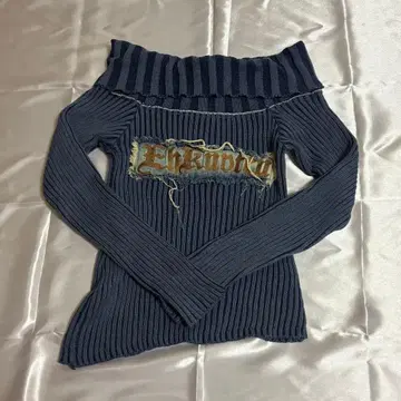 오프숄더 리브 니트 스웨터 네이비 F