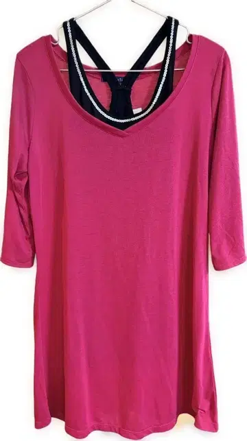 [ fertelier ] 핑크 얇은 소재 튜닉, 5부 소매 탱크탑 세트