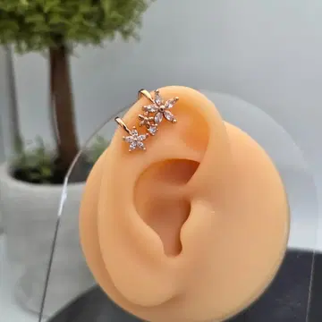 핑크 골드 컬러 플라워 이어커프 합금 비쥬 2개 세트 화려함