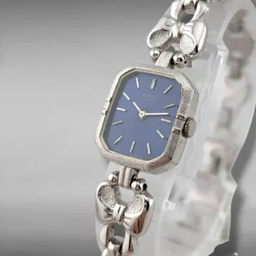 [새 배터리 작동] 세이코 렉탱귤러 블루 다이얼 리본형 벨트