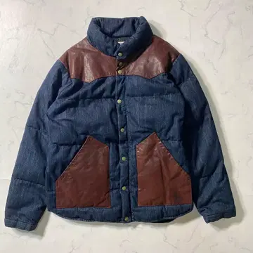 [ 새상품급 ] 오슈코슈 다운 자켓 절개 소가죽 인디고 염색 데님 XL