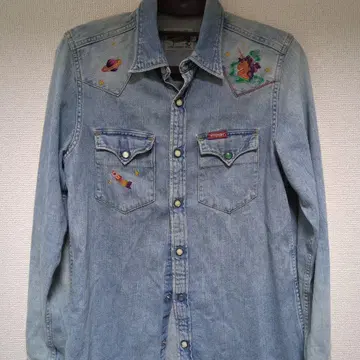 자수 데님 셔츠 유니콘 로켓