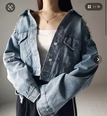 밈 셀렉 크롭 워시 데미지 데님 G자켓