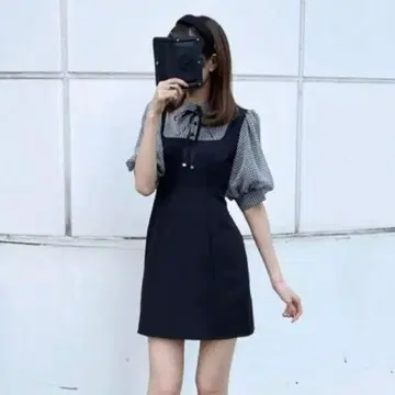 EATME 퍼프 슬리브 레이어드 원피스