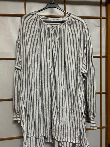 스트라이프 긴팔 셔츠 베리떼꾸르 리투아니아 린넨 개더 튜닉