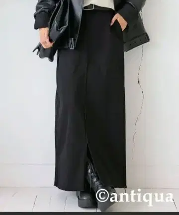 롱 칼라 데님 스커트 블랙