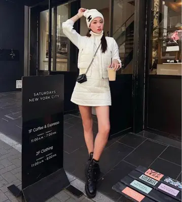 셰리에 sheller 스퀘어 퀼팅 베스트 자켓 스커트