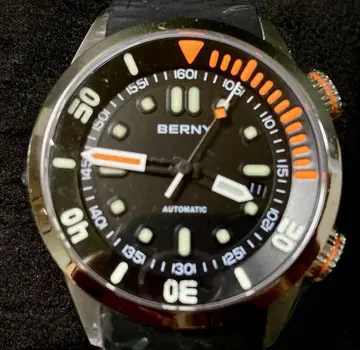 BERNY 자동 와인딩 시계 블랙/오렌지