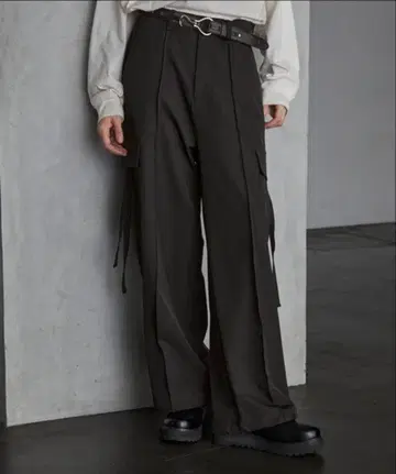 SERACE 루즈 드레프/데님 와이드 카고 팬츠 블랙 사이즈:L