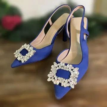 새틴 로얄 블루 스틸레토 큐빅 브라이덜