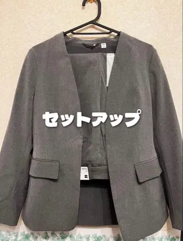 GU 워셔블 노카라 자켓 & 스트레이트 팬츠 (셋업)