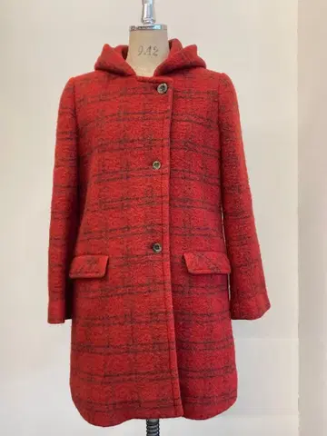 CROCODIE 여성용 코트 체크 무늬 후드 부착 사이즈 M