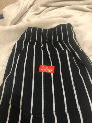 쿡맨 셰프 팬츠 스트라이프 와이드 팬츠 블랙