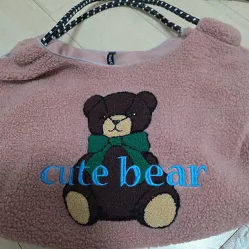 곰 자수 플리스 토트백