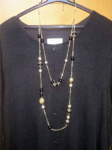 블랙과 금 비즈 2줄 롱 목걸이