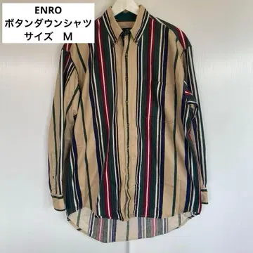 ENRO 버튼 다운 긴팔 셔츠 M 멀티 컬러 스트라이프