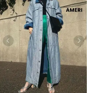 새상품급 Ameri 2WAY 리버서블 데님 롱 코트 벨트 포함 F