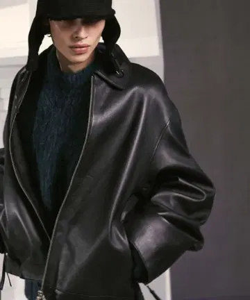 블랙 가죽 오버 사이즈 자켓