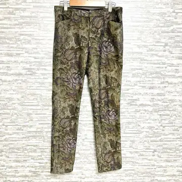쿄코 타카세 꽃무늬 그린 슬랙스 테이퍼드 팬츠 9호 안감 있음 올 패턴