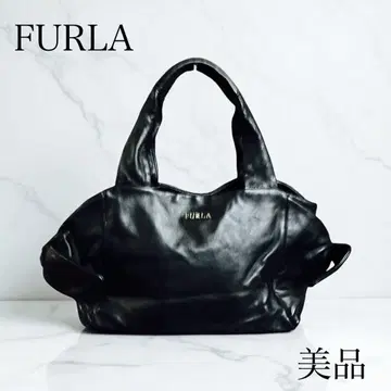 [새상품급] FURLA 훌라 사이드 리본 핸드백 블랙 가죽 도트 무늬