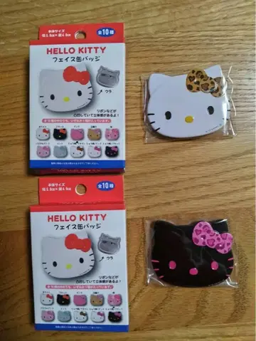 헬로키티 페이스 캔뱃지 레오파드 무늬 화이트&블랙