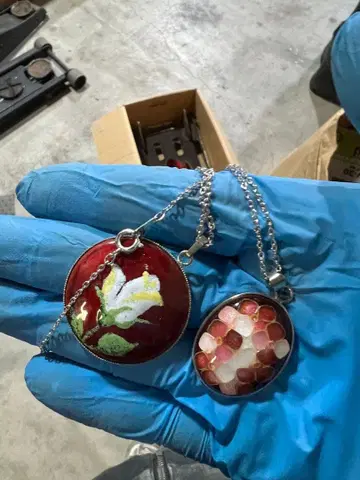 SILVER 각인 체인 포함 칠보 세공풍 펜던트 목걸이 2점