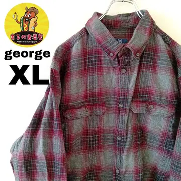 USA 구제 의류 george 플란넬 셔츠 XL 그레이 레드 옴브레 체크