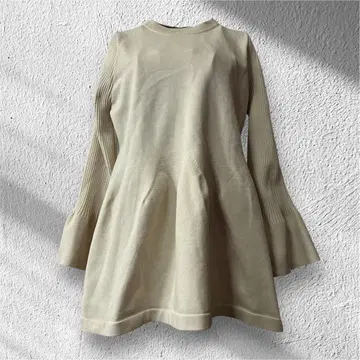 카키 코지 베이지 플레어 원피스 니트 소매 원피스 어른 페미닌