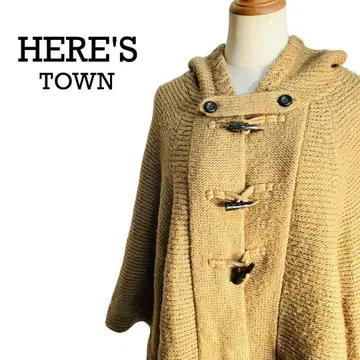 HERE'S town 히어즈타운 니트 판초 베이지 후드 있음