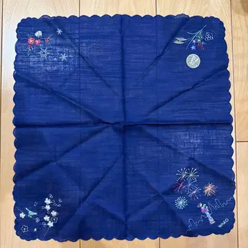 WAKO 자수 네이비 손수건