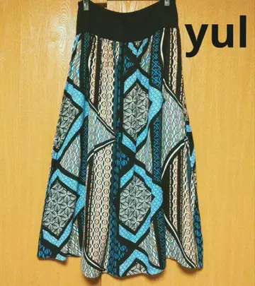 차이하네 yul 에스닉 롱 스커트 블루 플레어 스커트