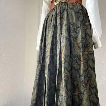 롱 스커트 레트로 레트로 스커트 올 패턴 페이즐리 오리 카모 애니멀 무늬