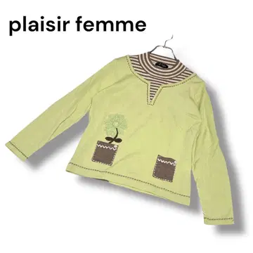 플레지르펨 울 100% 꽃 모티브 니트 M 라이트 그린 어깨 패치 있음