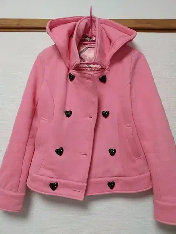 코트 MARS 고양이 무늬 체크 후드 하트 버튼 핑크 마즈 헤이세이 갸루