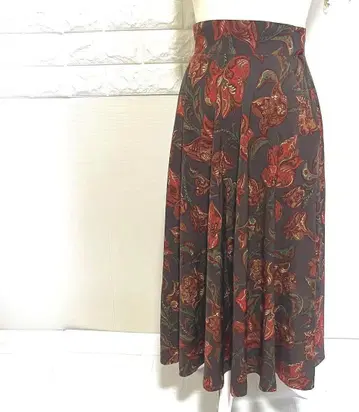 쇼와 레트로 플레어 스커트 올 패턴 브라운 오샤레 여성용 S