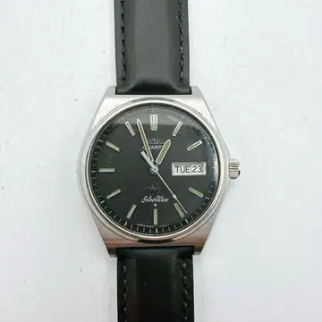 빈티지 가동품 세이코 실버 웨이브 남성용 손목시계 블랙 다이얼 레어