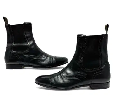 새상품급 리게인 37/약 23.5cm 숏부츠 사이드 고어 가죽 블랙