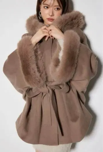 리엔다 울MIX 후드 판초 코트 브라운 M 사이즈 2024년 구매