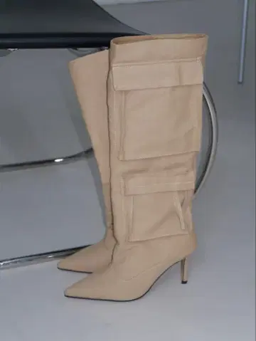 wewemeu 새상품 23.5 롱 부츠 베이지 니하이 셀렉 한국