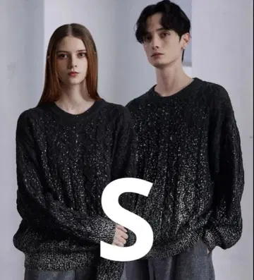 clel 호일 프린트 케이블 크루넥 니트