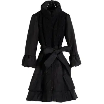 블루 컬렉션 A라인 충전솜 코트 여배우 옷깃 L 티어드 플레어 레이스