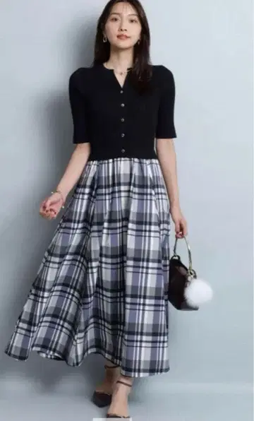 JUSGLITTY 체크 스커트 도킹 원피스