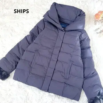 쉽스 후드 숏 다운 자켓 카와타 페더 숄카라 네이비